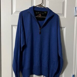 Orvis 100% Wool Men's Royal Blue Zip-Up Sweater